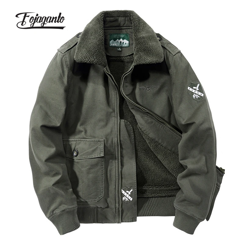

FOJAGANTO Men's Thick Military Style Jacket Pocket Design Frock Coat Solid Color Stand-Up Collar Fit Jacket Men