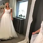 2021 ТРАПЕЦИЕВИДНОЕ свадебное платье для невест Speghetti ремень этаж Длина белого цвета со шлейфом и с низким вырезом на спине элегантное платье с аппликацией из кружева, великолепные