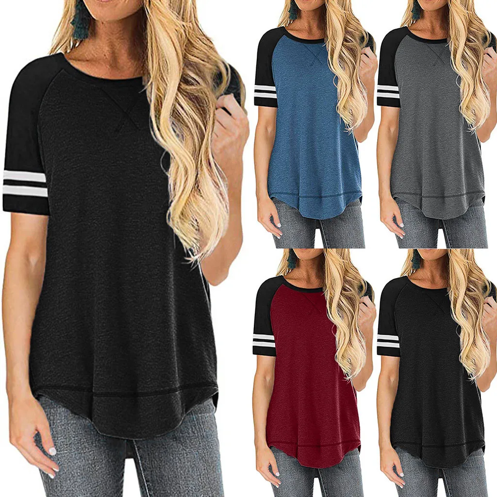 Футболка женская летняя в контрастную полоску Модный повседневный топ с