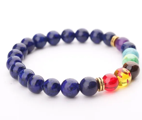 8mm lapis lazuli multicolor Agate Chakra Healing Reiki Buddha Yoga Bracelet elastic adjustable Volcanic Stone Bangles wv42 - купить по