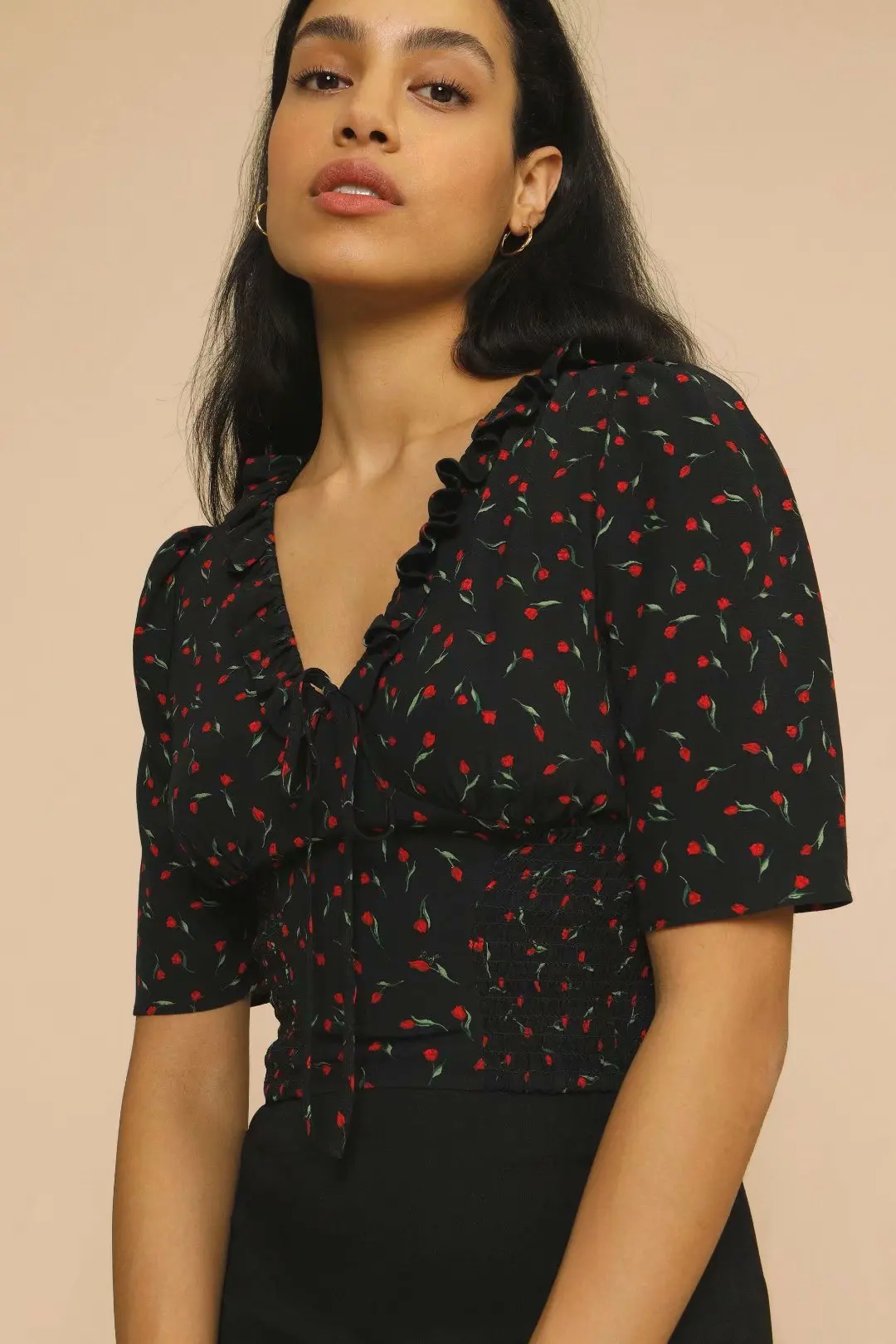 

Women's Sexy Style Blouse Polyester V-neck Half Sleeve Floral Pattern Summer