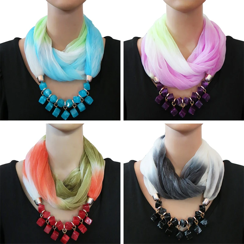 

Multi-colors Unique Gradient Head Scarves Printing Pattern Chiffon Beads Scarf Statement Maxi Necklace Women Muffler 7C0630
