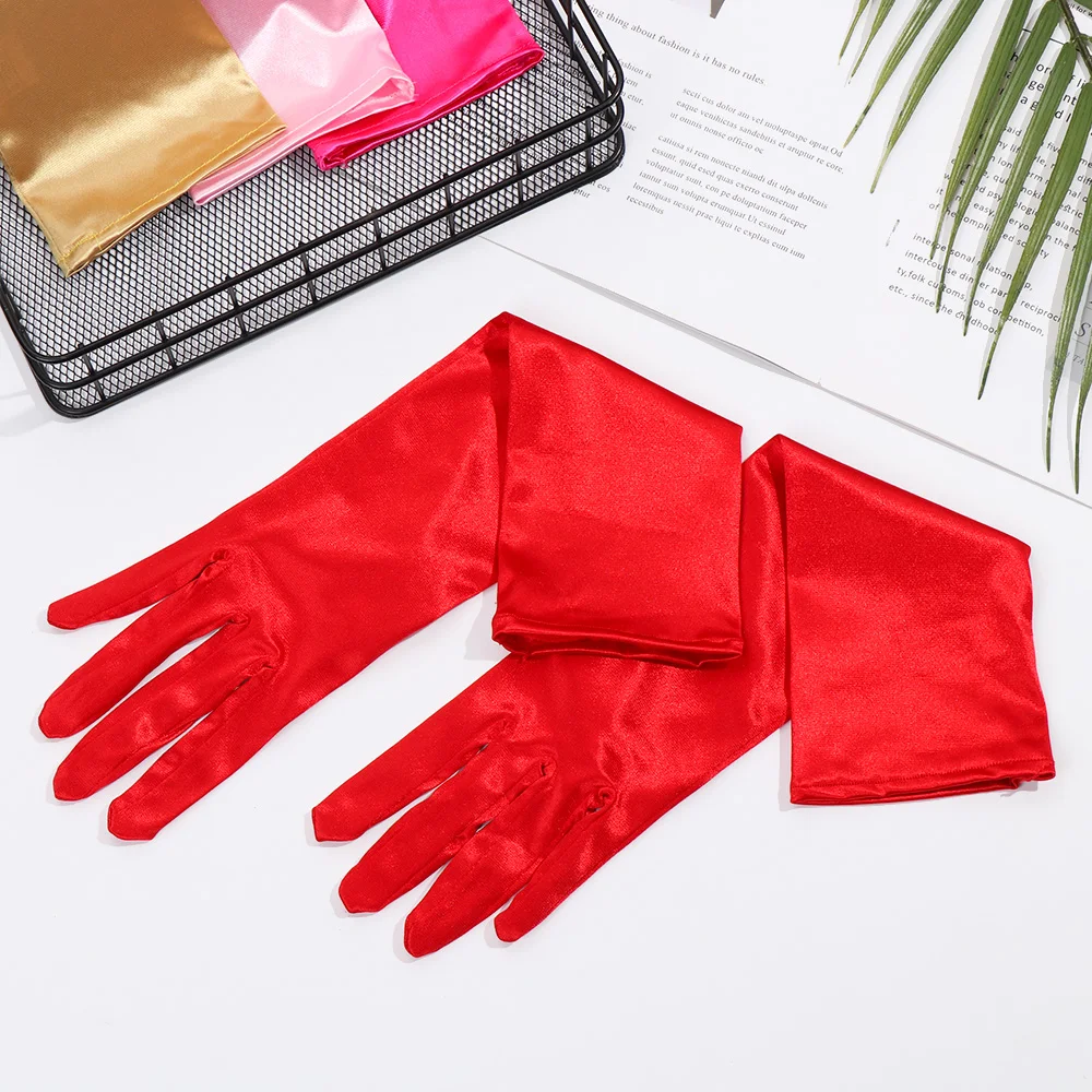 

1 Pair Women Classic Solid Color Elbow Wrist Stretch Satin Finger Long Gloves Opera Costume Gloves