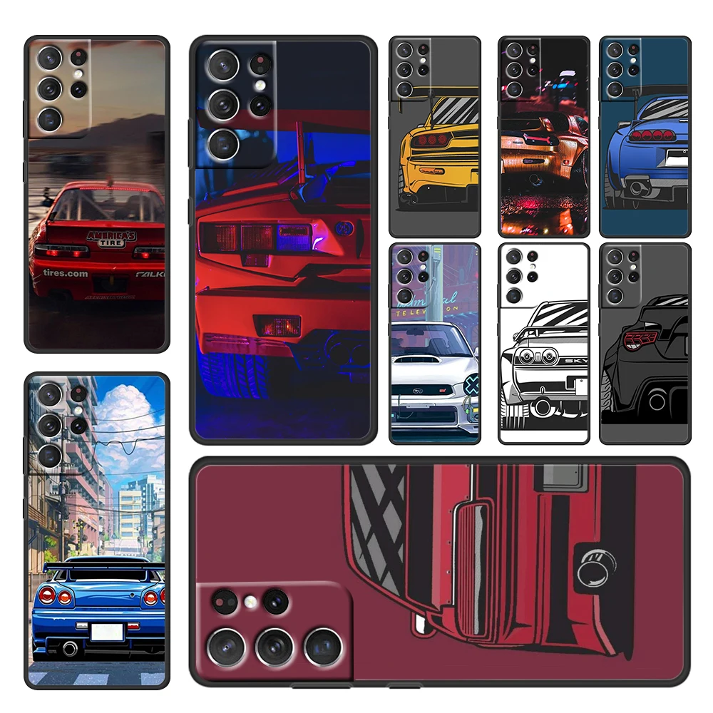 

JDM Sports Car Cool For Samsung Galaxy S22 S21 S20 FE Ultra Plus S10 S9 S8 S7 S6 Edge 5G Black Soft Phone Case Cover