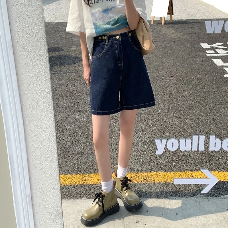 

Женские укороченные брюки, летние свободные Универсальные джинсовые шорты с широкими штанинами в Корейском стиле, в стиле ретро, для студен...