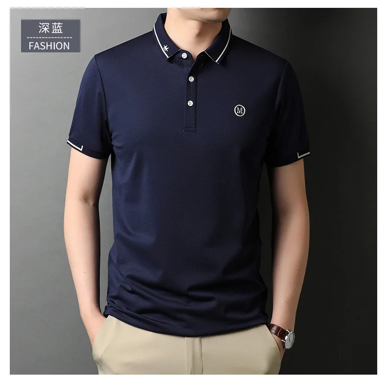 

2021 summer new short sleeve men's business cotton solid small square collar half sleeve embroidered Polo Shirt Short Sleeve