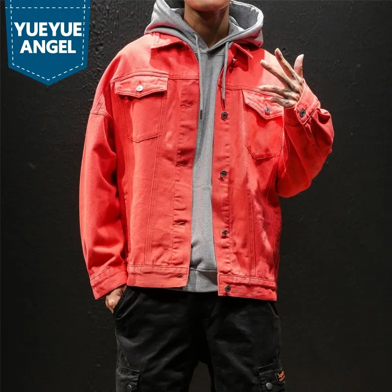 

New Casual Jacket Men Japan Style Autumn Pocket Loose Fit Work Denim Coat Solid Color Street Vintage Hip Hop Jacket S-2XL
