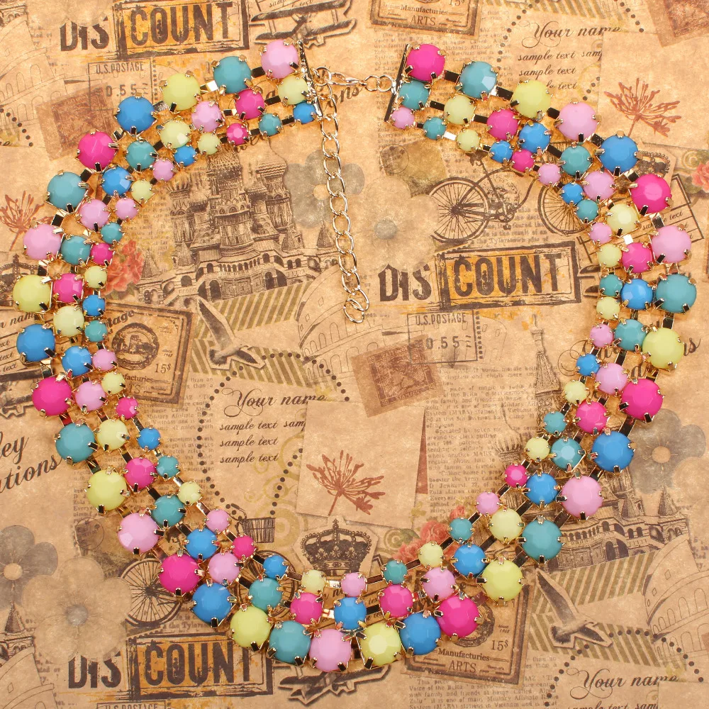 Новые цветные бусы массивные золотые цепочки неоновые цвета ожерелье для