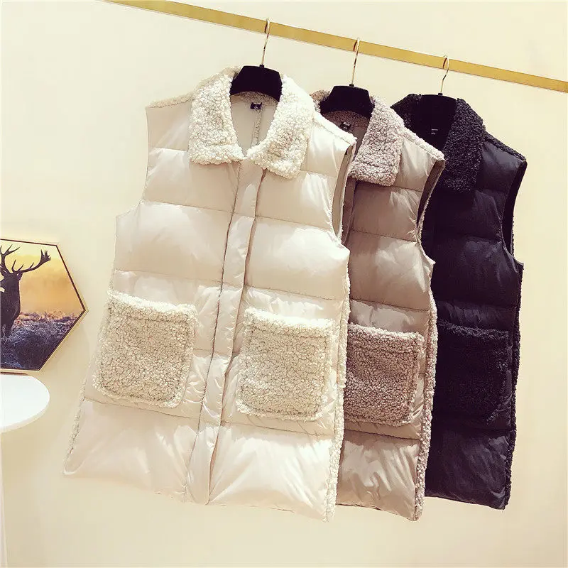 Зимний жилет из овчины повседневный Женская куртка без рукавов размер XL Теплый