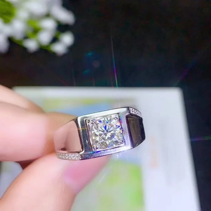 Kkmall Store круглое серебряное кольцо Moissanite 1.00ct D VVS роскошное свадебное кольцо Moissanite для мужчин серебряное кольцо 925