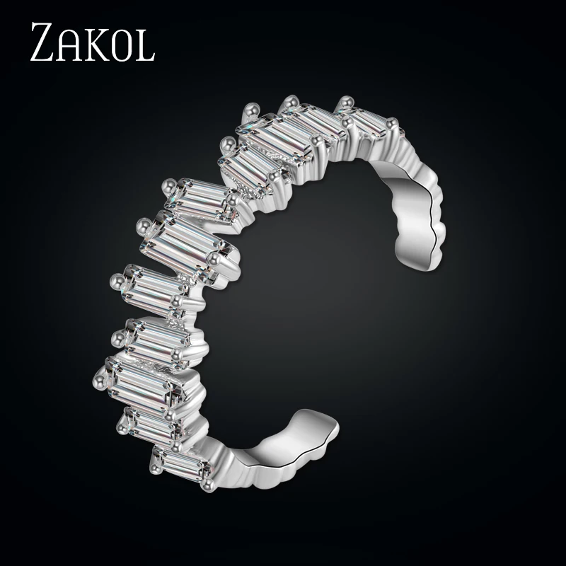 ZAKOL, европейский стиль, регулируемые кольца, талисманы, Женские Ювелирные изделия, уникальный прямоугольник, кубический циркон, кольца на палец для свадьбы, FSRP2003 - Цвет основного камня: White
