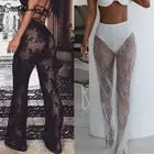 Брюки женские кружевные однотонные, летние, прозрачные, с высокой талией, из мягкой сетки