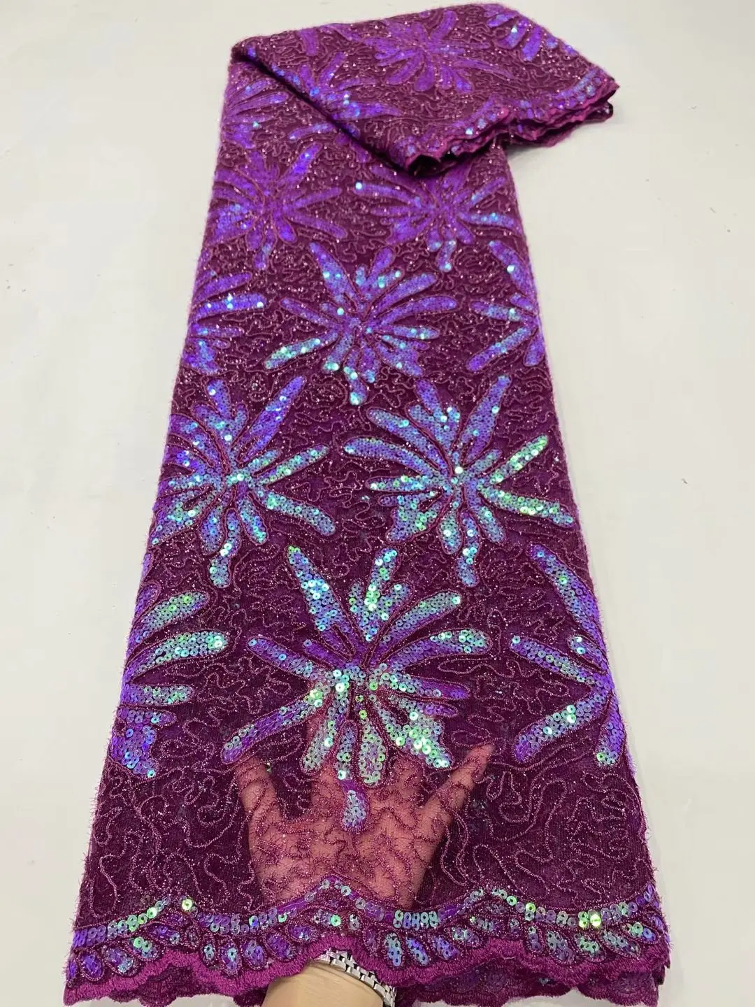 

Latest design Beautiful color France mesh lace with sequins hot sell net lace for woman dress 2021 Embroidered tulle Lace fabric
