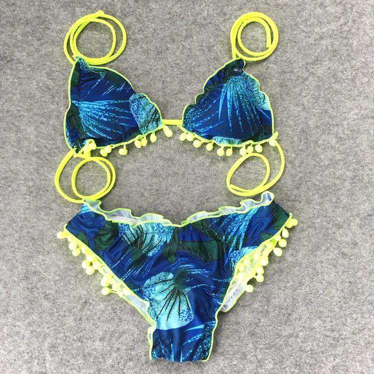 Новый бразильский комплект бикини с помпонами сексуальный купальник пуш-ап