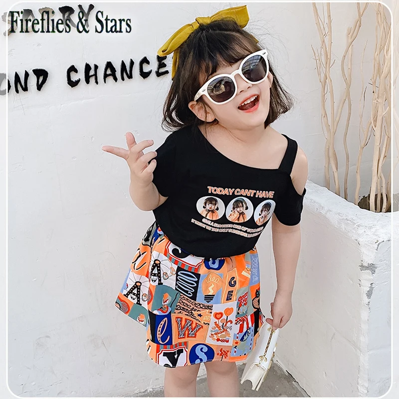 Летний комплект из 2 предметов для девочек детская футболка + юбка детские