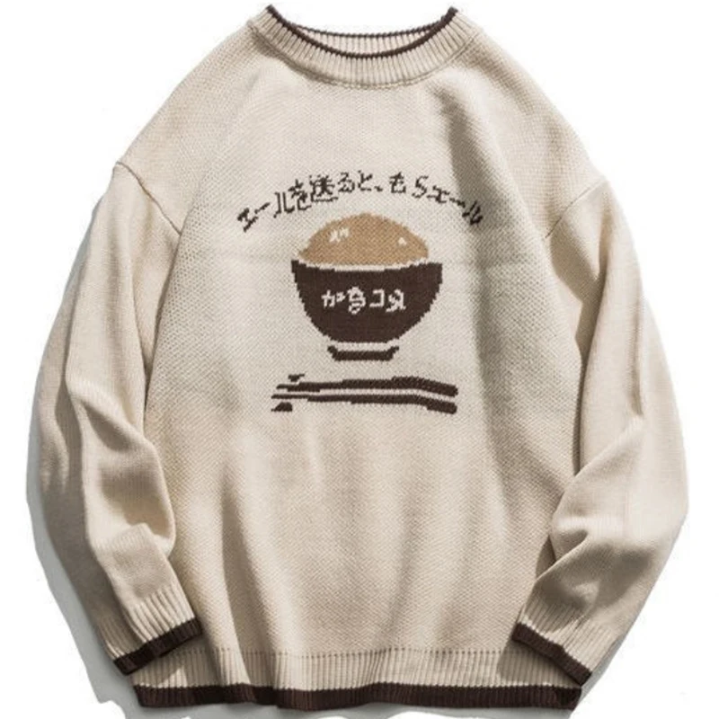 

Осенне-зимний свитер для мужчин, винтажные пуловеры в японском стиле с круглым вырезом, вязаный свитер, парные Свободные повседневные Модны...
