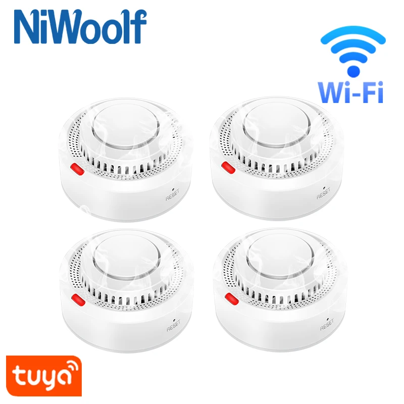 

Смарт-детектор дыма Tuya, Wifi, 4 шт., датчик пожара, 80 дБ
