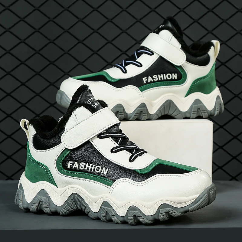 

Winter Children Sneakers Boys and Girls PU Leather Sports Shoes Plush Warm Non-slip Kids Shoes Outdoor Snow Sneakers for Boys