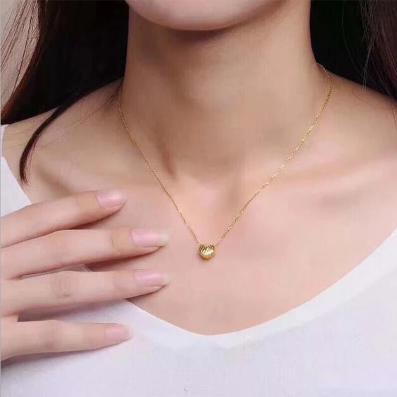 

KUGG 18K Au750 Solid Yellow Gold Chain Women Engagement Necklace Mini Style Birthday Gift Heart Shape Fashion 24k Gold Pendant
