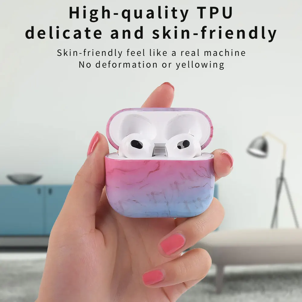 Защитный чехол для AirPods 3 с мраморным рисунком bluetooth-гарнитура Apple airpods3 защитой от