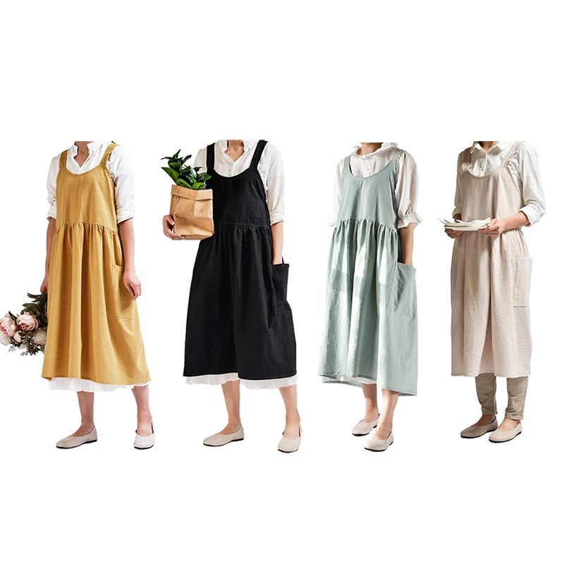 

Japanese Women Apron Housework Baking Wrap Cotton Linen Florist Dress Literary Art Cotton And Linen Apron