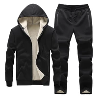 new mens coat hooded cardigan two piece set leisure large middle aged korean fashion winter plush thickened sportswear man