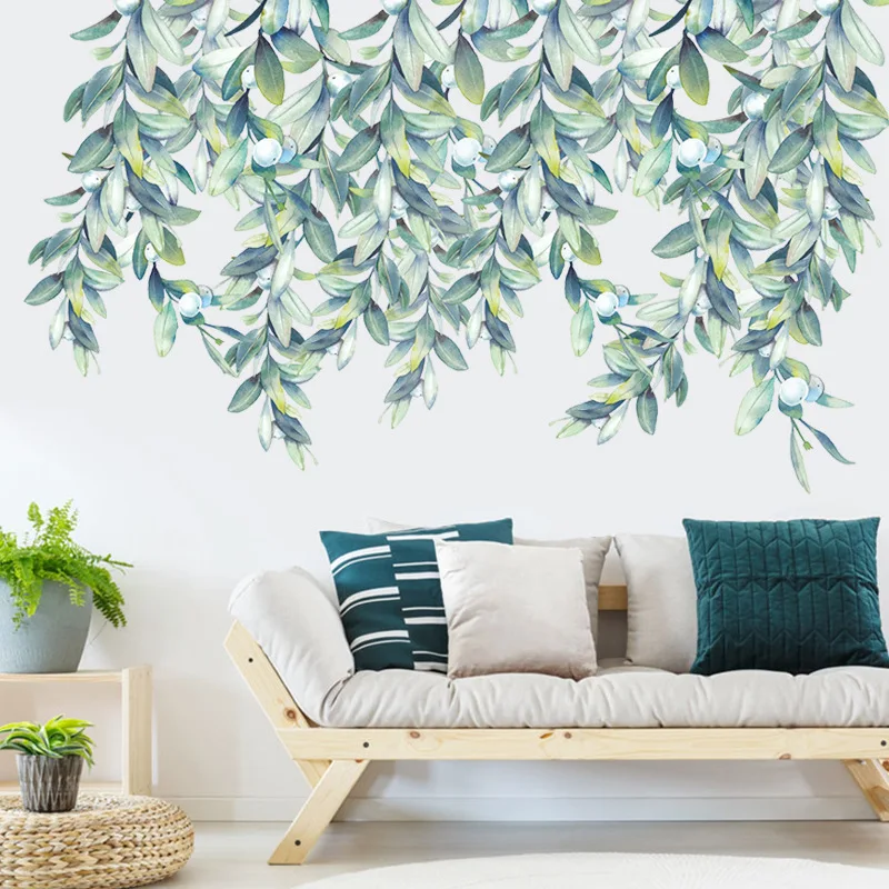 

Large Green Leaves Wall Stickers for Living room Bedroom TV Sofa Background Vinyl Wall Sticker for Home Decor Removable Decal