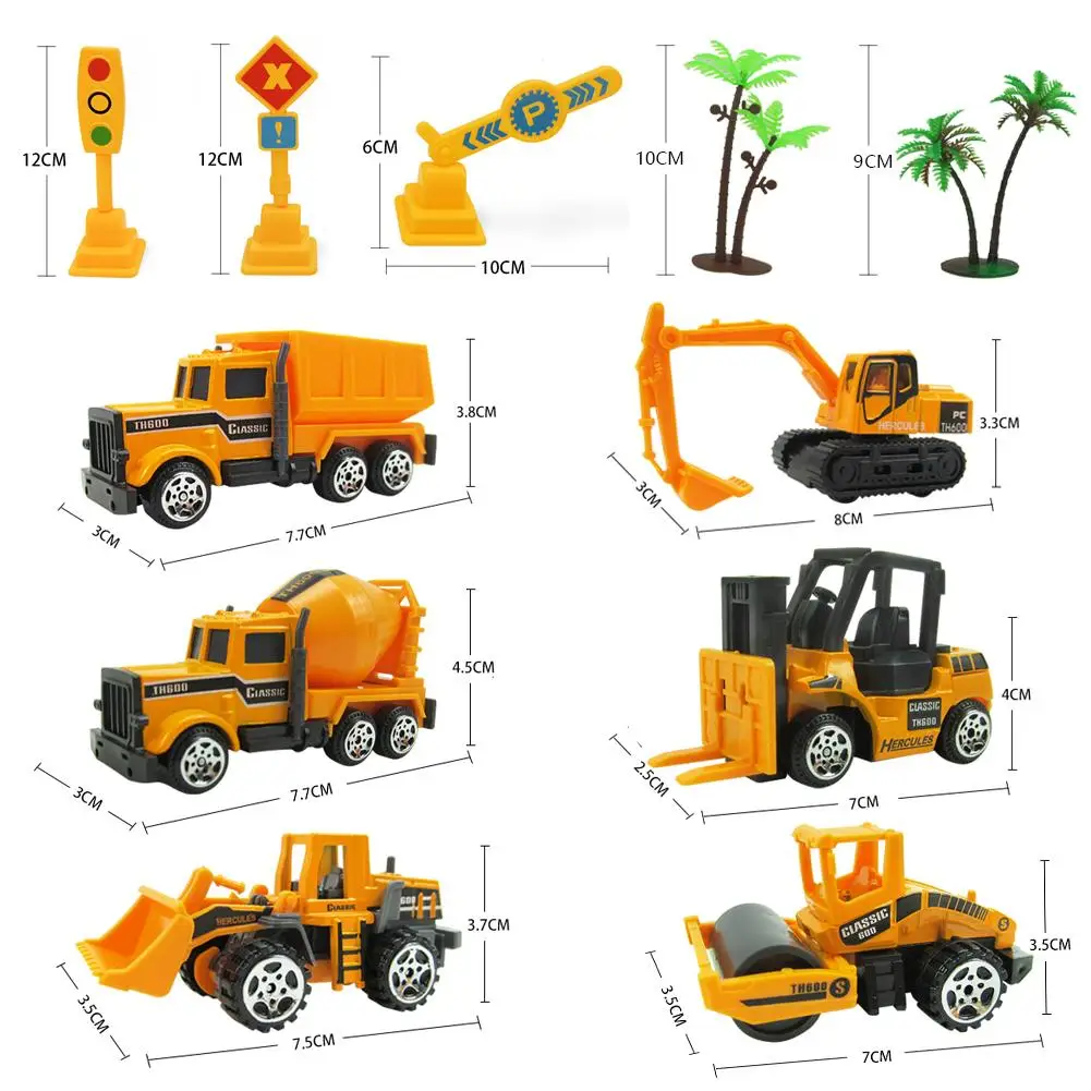 Сплав Инженерно грузовики игрушки набор с игровой коврик мини карманный Размеры