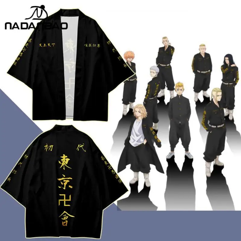 

Anime Tokyo Avengers Cosplay Kimono T-shirt Manji Gang Short Sleeve Cardigan Summer Hanagaki Takemichi Kenryuguyi Haori Tee Men
