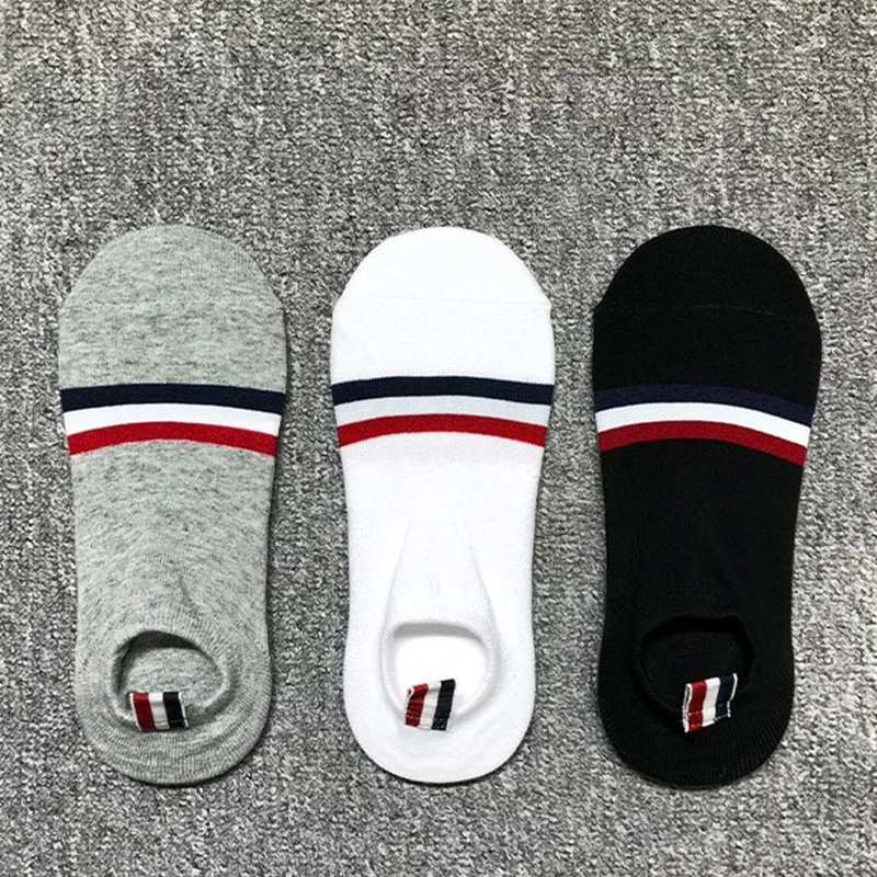 TB THOM Men's Socks Luxury Brand RWB Stripes No Show Socks Women's Cotton Street Fashion Harajuku TB Stockings Ins 6 Pairs