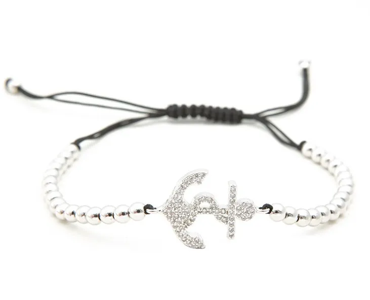 Золото серебро микро pave cz Кубического циркония Веревка Регулируемый браслет из