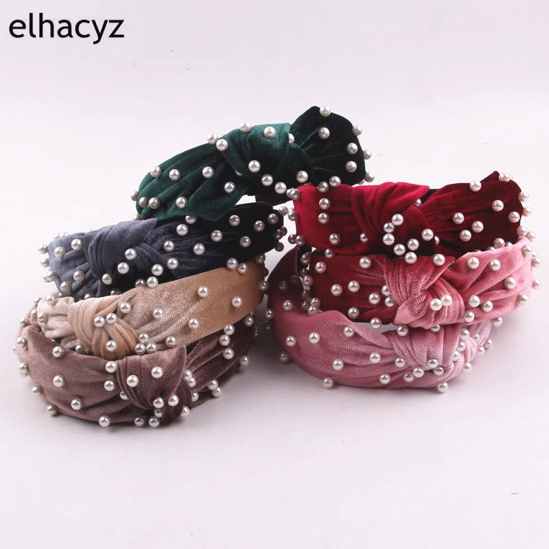 Ободок для волос бархатный женский элегантный обруч с жемчужинами 7 шт./Лот