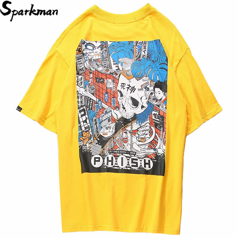 Уличная футболка в стиле Харадзюку 2019 с рисунком черепа сборе японском