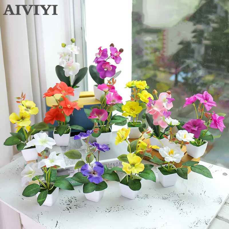 

Artificial Flower Small Square Pot Blue Silk Flowers Wedding Party Spring Flower Silk Flowers for Home Decoration Decorations