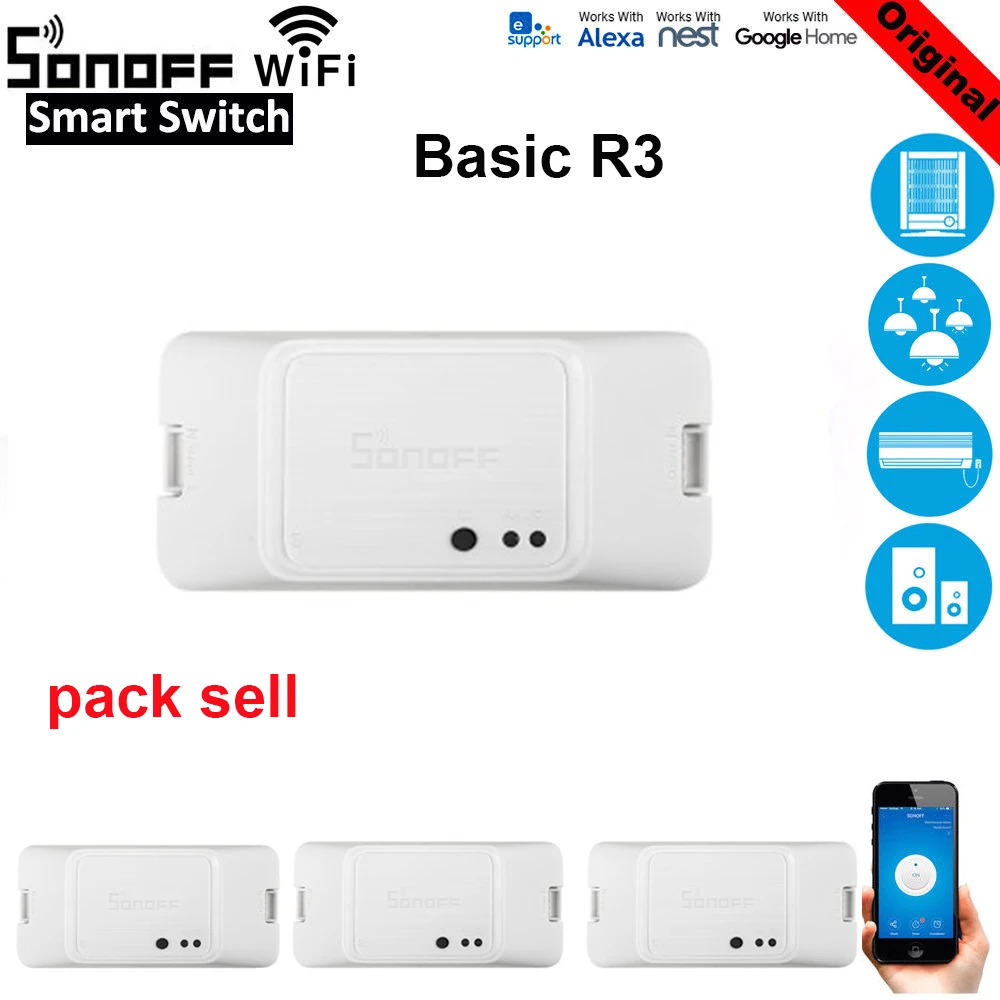 SONOFF Basic R3 умный дом Wi-Fi 10 А 100-240 В DIY Smart Switch Ewelink APP совместимый с Alexa Amazon Google домашняя