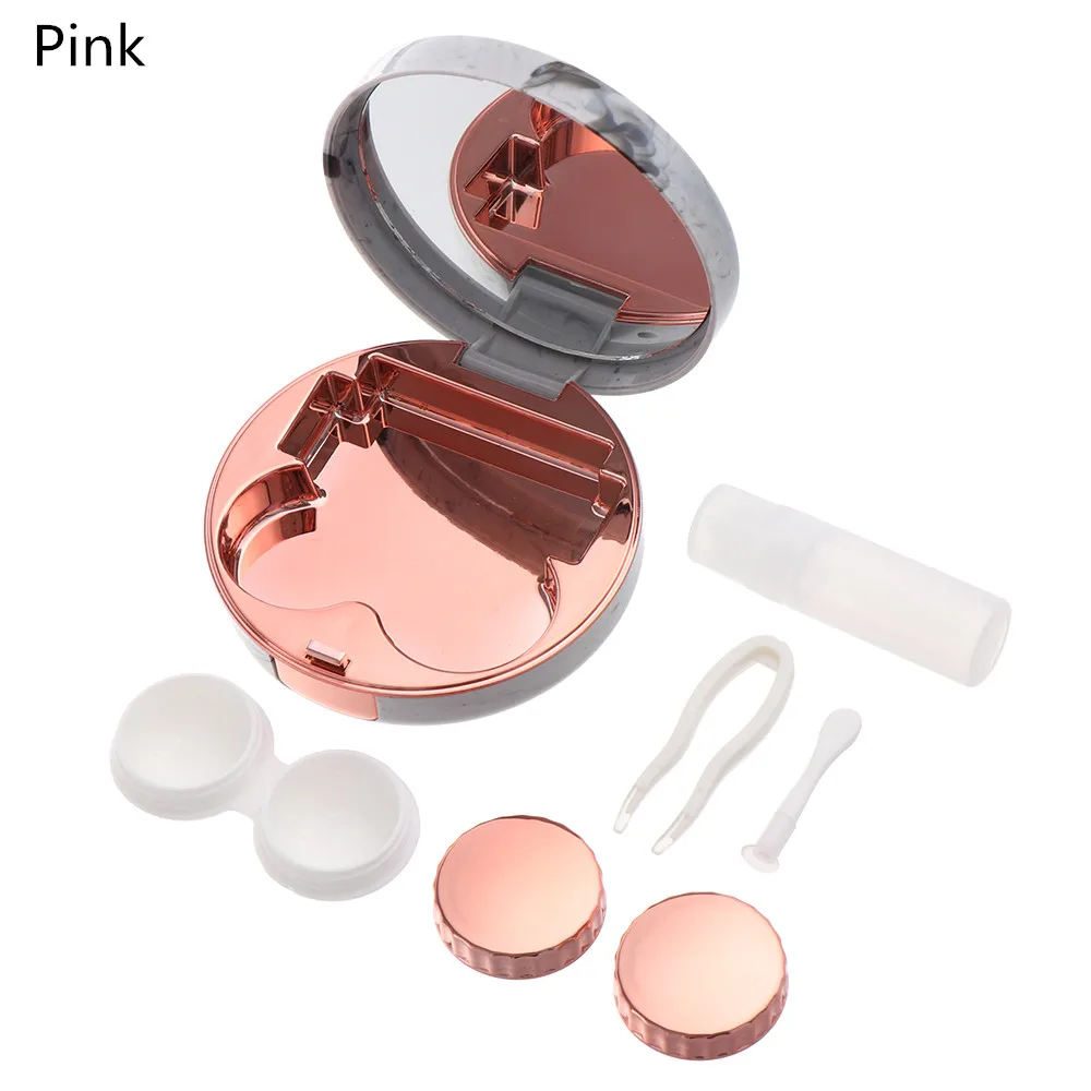 pink Модная Портативная Коробка для контактных линз Блестящий Удобный для переноски круглый блестящий набор для ухода за глазами держатель для контактных линз чехол из АБС-пластика для хранения - Цвет: pink