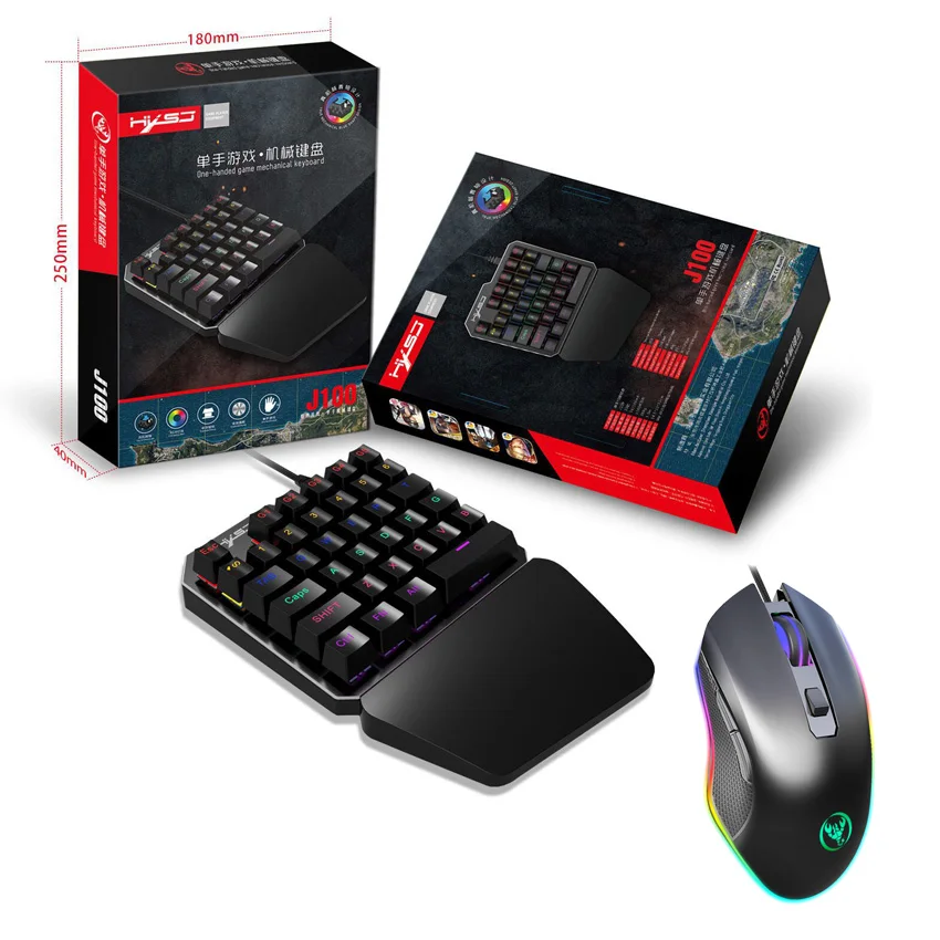 

USB Wired Rainbow Letters Glow Single Hand Mechanical Feeling Keyboard with Wrist Rest Support, Gaming Keyboard Set for Game
