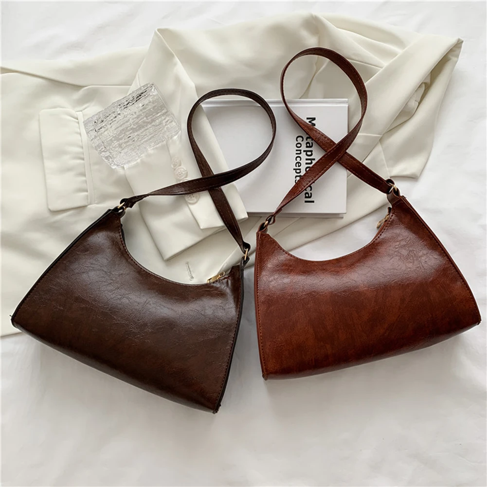 

Vintage PU Leather Women Solid Color Shoulder Underarm Bags Casual Ladies Small Fashion Baguette Handbags Girls Shoulder Bags
