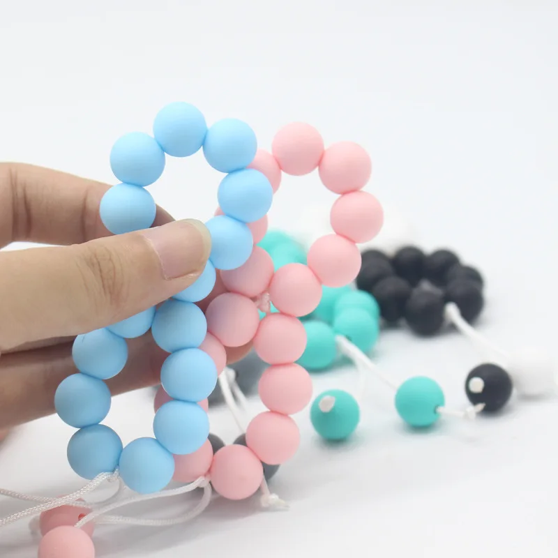 Clips de silicona para dentici&oacute;n de beb&eacute;, cadena de chupete artesanal sin BPA con soporte de cuentas de silicona, juguetes de dentici&oacute;n para alimentaci&oacute;n infantil-0