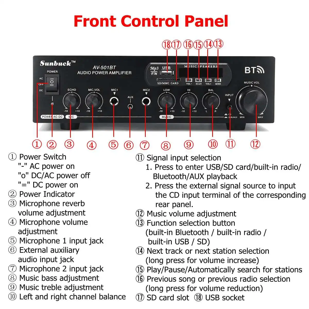 Hot Sale 2500W 220V Bluetooth 2.0 Channel Karaoke Mic Input Digital Reverb Home Stereo Power Amplifier Support USB SD FM AUX | Электроника
