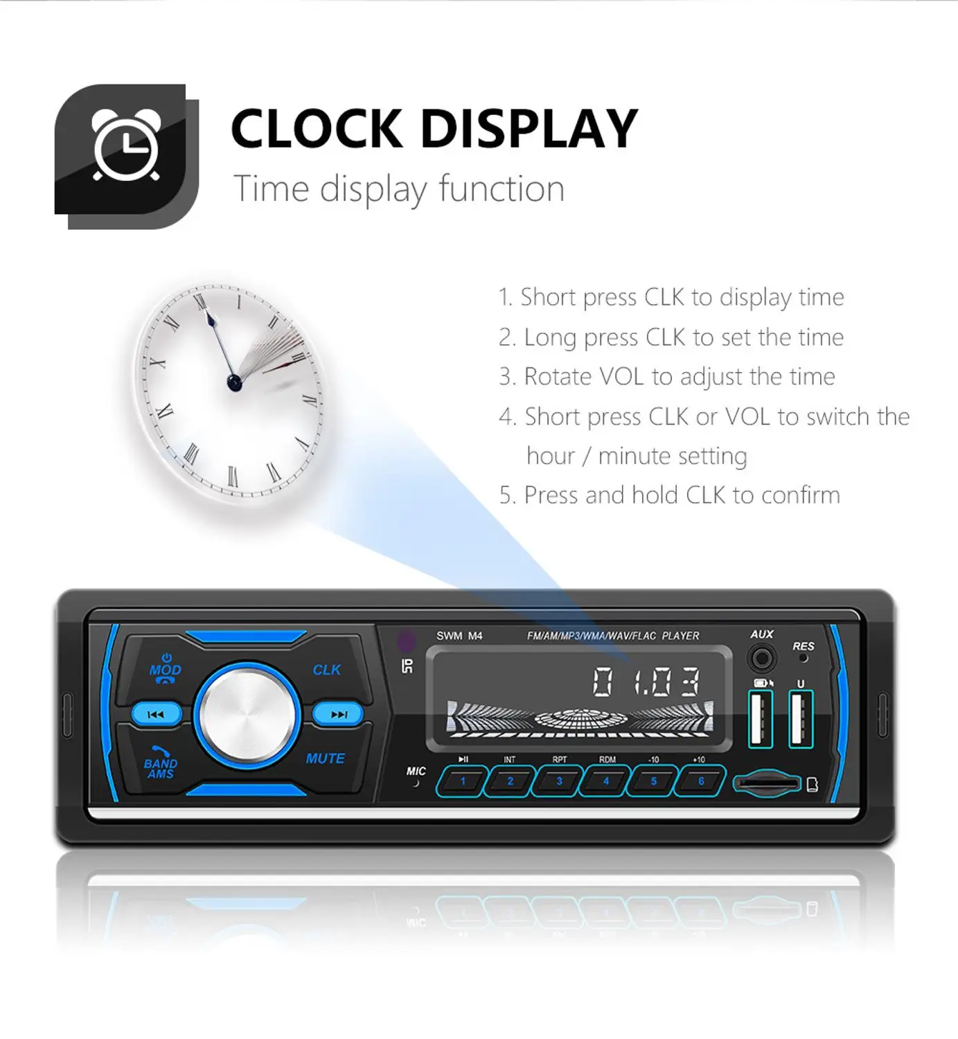 1 Diin In-dash MP3 Bluetooth аудио плеер двойной USB TF AUX FM приемник авто для автомобиля пульт