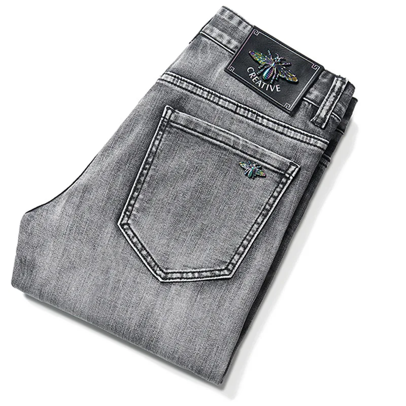 

Джинсы Luren мужские стрейчевые, Брендовые брюки в европейском стиле, повседневные приталенные дымчато-серые, весна-лето