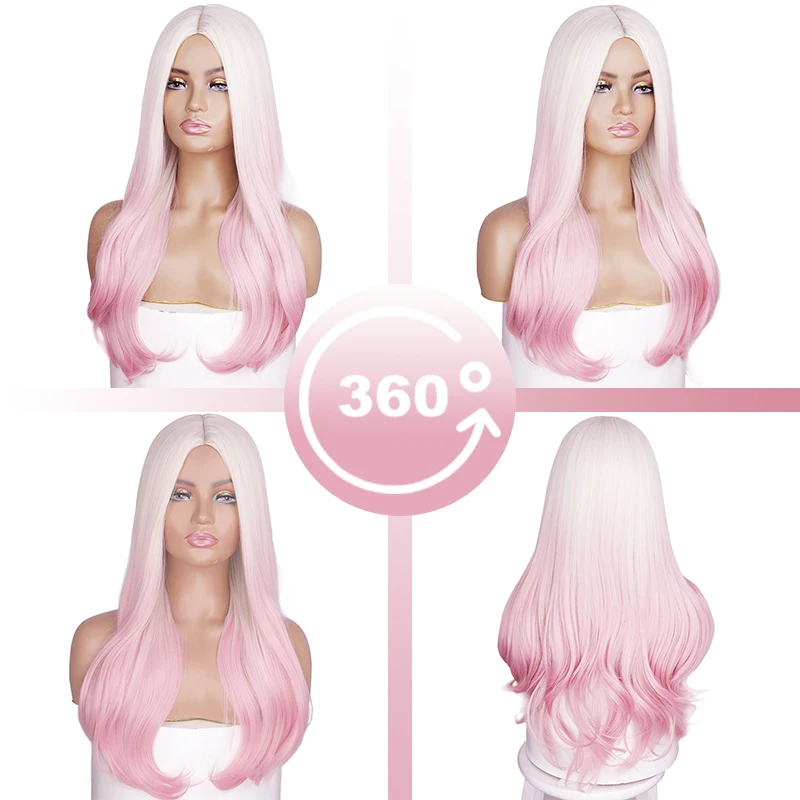 LINGHANG длинные волнистые синтетические парики Омбре золотые розовые для женщин