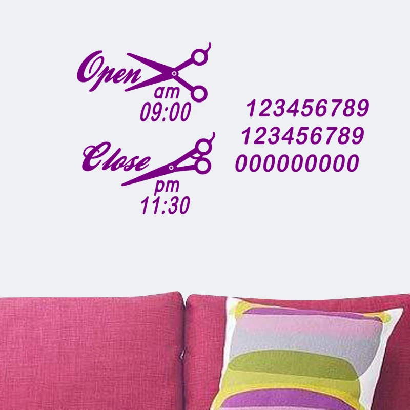

Bussness Hours Scissor Hair Salon Wall Decal Beauty Salon Sticker Barbershop Vinyl Decor Mural Hairdresser Glass Comb Sticker