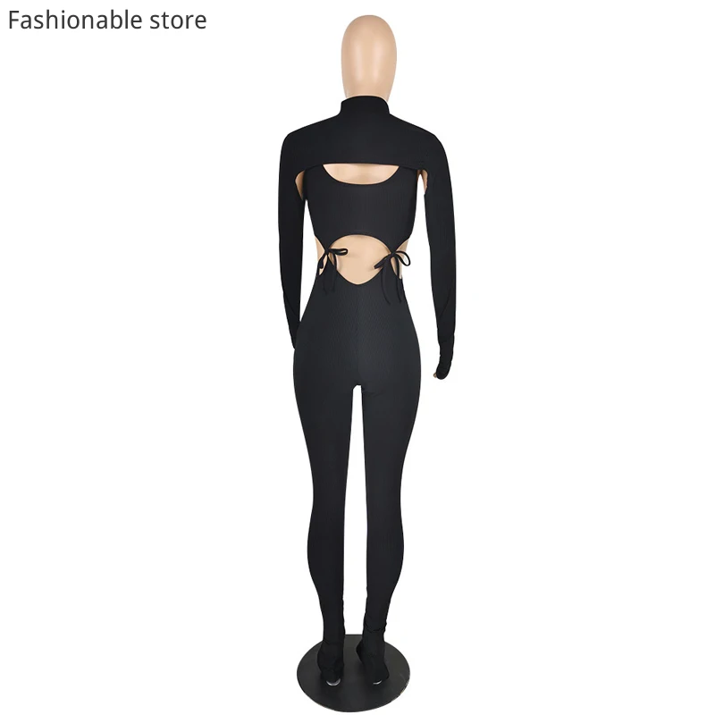 

Women 3pcs Suit Long Sleeve Crop Top Sleeveless Vest and High Waist Pencil Pants Set
