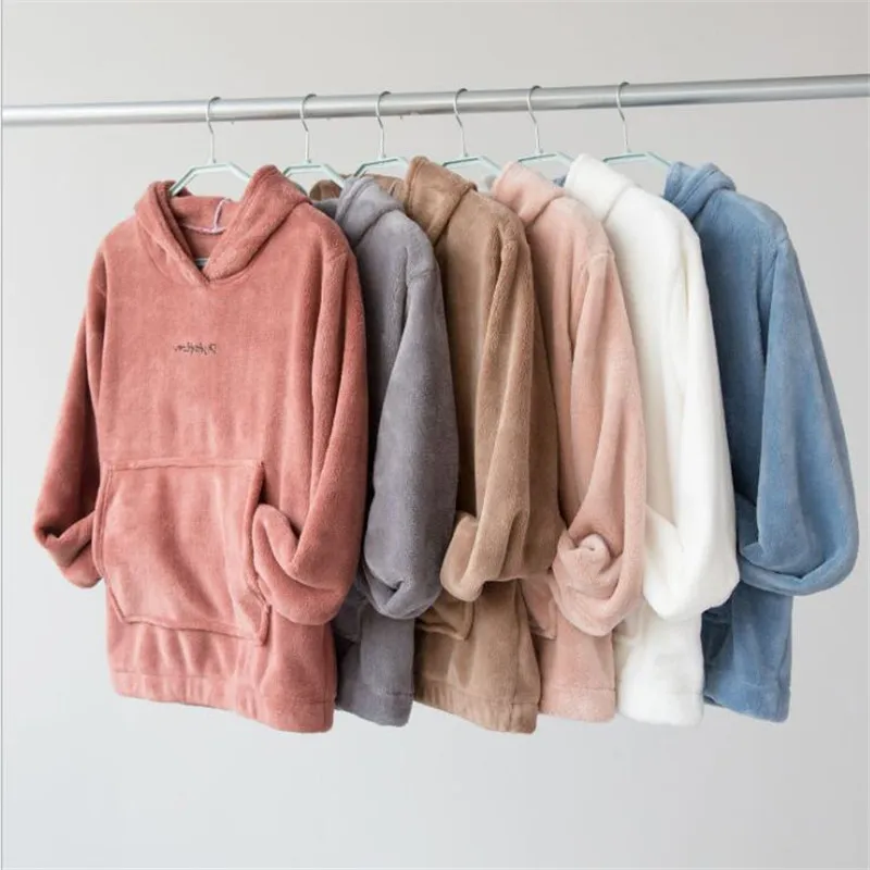 Женские пижамные комплекты с капюшоном и длинным рукавом зимняя плотная