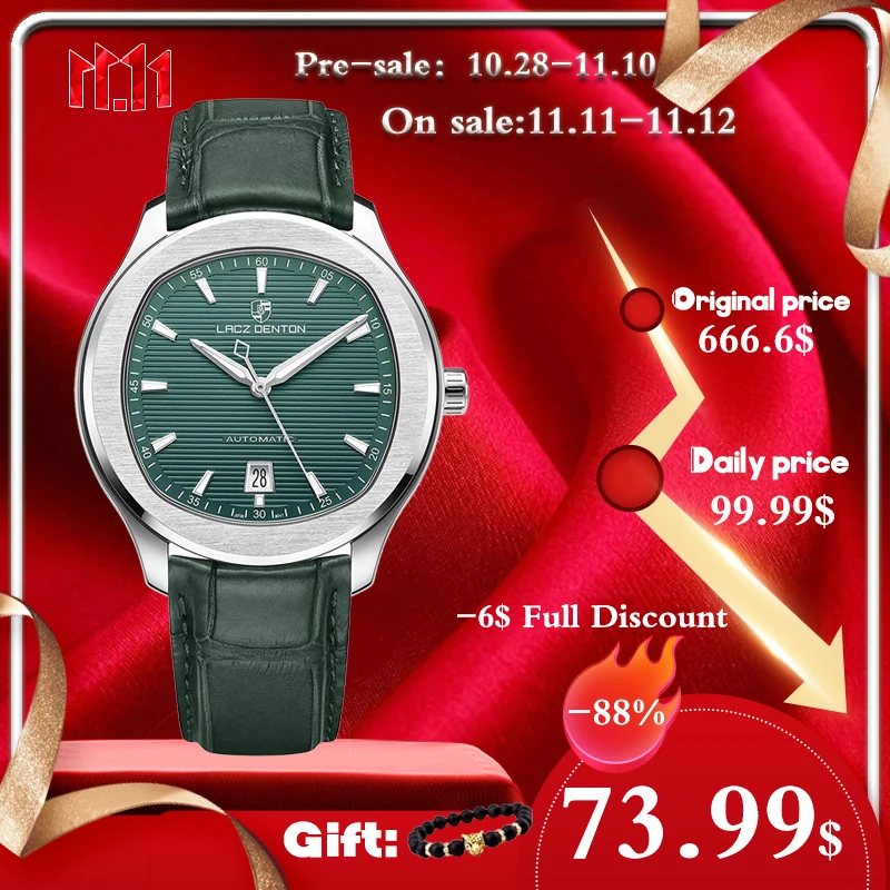 

Мужские механические часы LACZ DENTON, с автоподзаводом и сапфировым стеклом, водонепроницаемость до 100 м