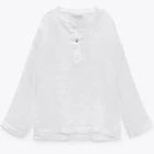 Женская льняная рубашка ZAAHONEW, белая однотонная блузка на пуговицах с длинным рукавом и разрезами по бокам, весна-лето 2021