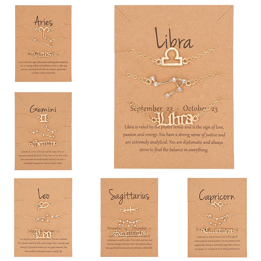3 шт./компл. браслет Best Friends 12 созвездий для женщин с кристаллами и знаками Зодиака
