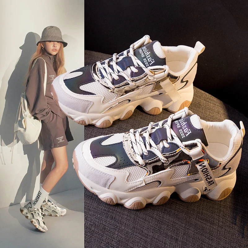 Женские кроссовки на массивной нескользящей подошве спортивная обувь для бега